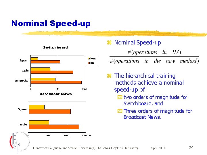 Nominal Speed-up z The hierarchical training methods achieve a nominal speed-up of y two