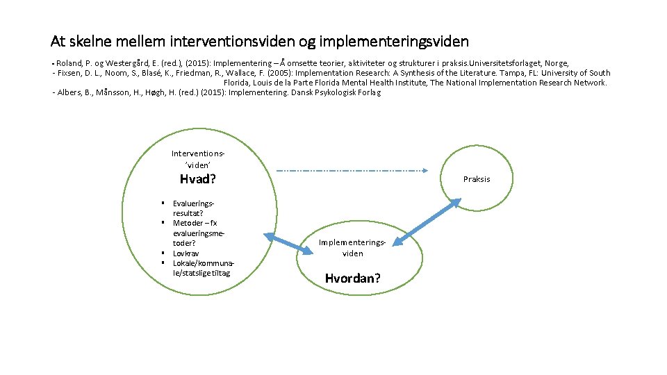 At skelne mellem interventionsviden og implementeringsviden - Roland, P. og Westergård, E. (red. ),