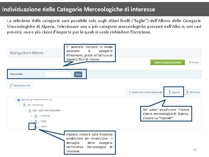 Individuazione delle Categorie Merceologiche di interesse La selezione delle categorie sarà possibile solo sugli Individuazione delle Categorie Merceologiche di interesse La selezione delle categorie sarà possibile solo sugli