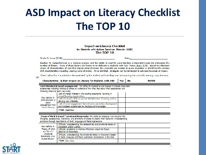 ASD Impact on Literacy Checklist The TOP 10 