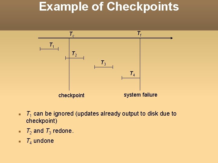 Example of Checkpoints Tf Tc T 1 T 2 T 3 T 4 checkpoint Example of Checkpoints Tf Tc T 1 T 2 T 3 T 4 checkpoint