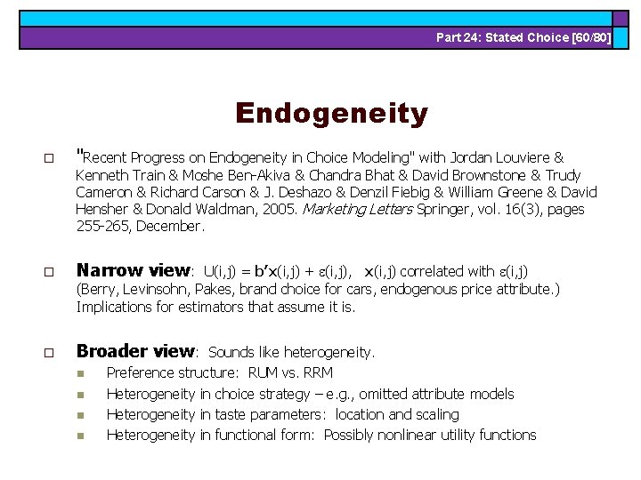 Part 24 Stated Choice 180 Econometric Analysis Of