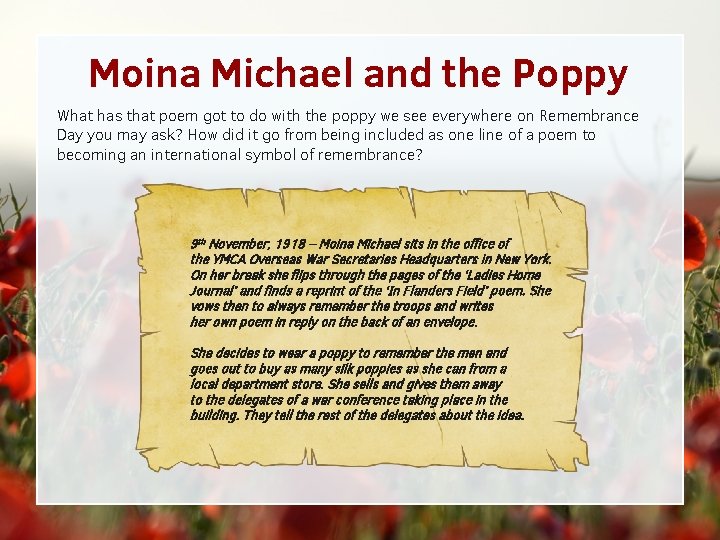 Moina Michael and the Poppy What has that poem got to do with the