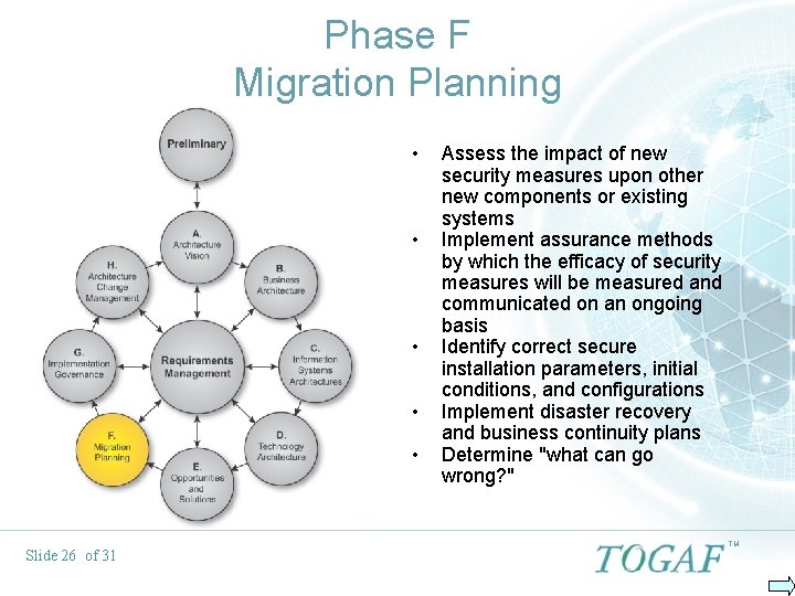 Phase F Migration Planning • • • Slide 26 of 31 Assess the impact