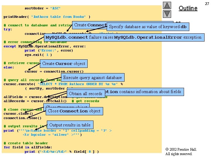 Outline sort. Order = "ASC" print. Header( "Authors table from Books" ) fig 17_27.