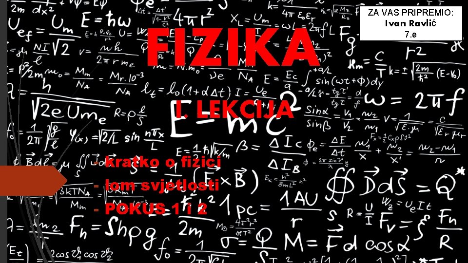 ZA VAS PRIPREMIO: FIZIKA I. LEKCIJA - kratko o fizici - lom svjetlosti -