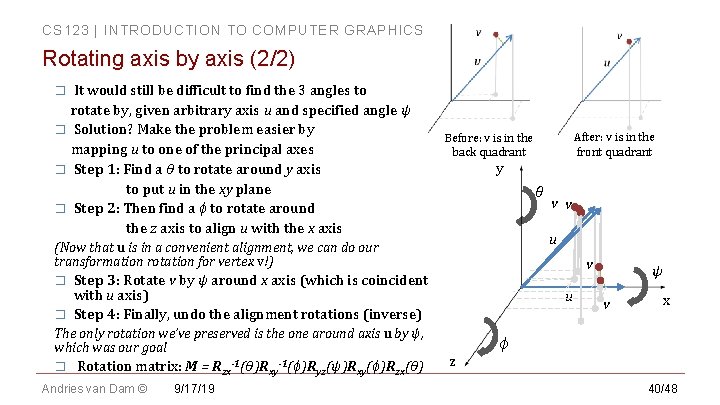 CS 123 | INTRODUCTION TO COMPUTER GRAPHICS Rotating axis by axis (2/2) It would CS 123 | INTRODUCTION TO COMPUTER GRAPHICS Rotating axis by axis (2/2) It would