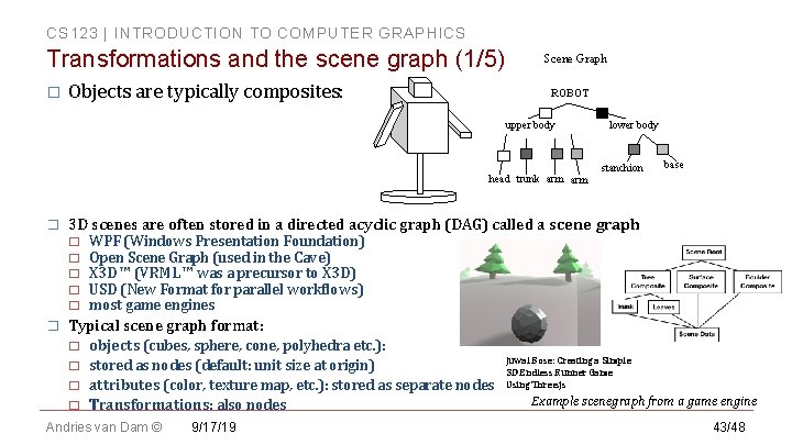 CS 123 | INTRODUCTION TO COMPUTER GRAPHICS Transformations and the scene graph (1/5) � CS 123 | INTRODUCTION TO COMPUTER GRAPHICS Transformations and the scene graph (1/5) �