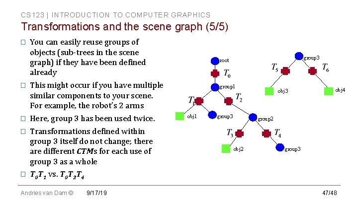 CS 123 | INTRODUCTION TO COMPUTER GRAPHICS Transformations and the scene graph (5/5) � CS 123 | INTRODUCTION TO COMPUTER GRAPHICS Transformations and the scene graph (5/5) �