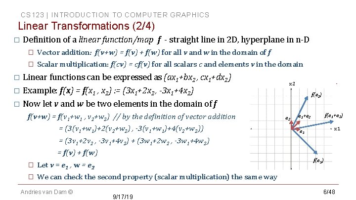 CS 123 | INTRODUCTION TO COMPUTER GRAPHICS Linear Transformations (2/4) � Definition of a CS 123 | INTRODUCTION TO COMPUTER GRAPHICS Linear Transformations (2/4) � Definition of a