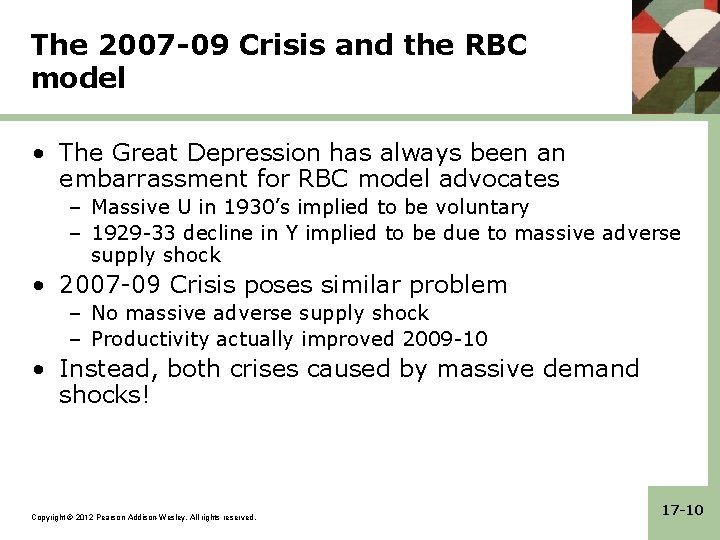 The 2007 -09 Crisis and the RBC model • The Great Depression has always