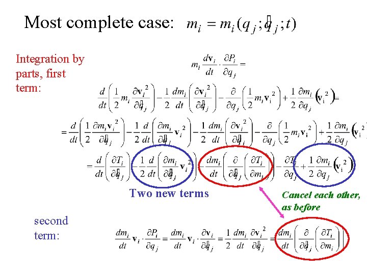 Most complete case: Integration by parts, first term: Two new terms second term: Cancel