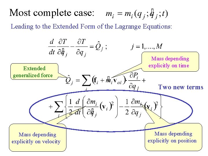 Most complete case: Leading to the Extended Form of the Lagrange Equations: Extended generalized
