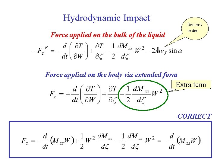 Hydrodynamic Impact Force applied on the bulk of the liquid Second order Force applied