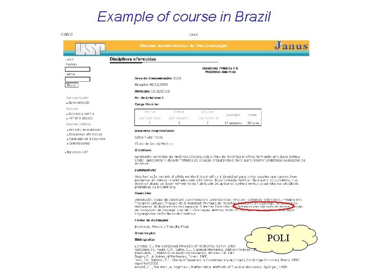 Example of course in Brazil POLI 