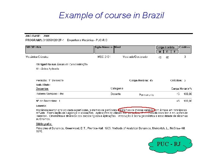 Example of course in Brazil PUC - RJ 