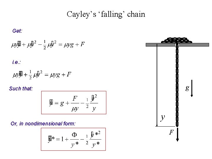 Cayley’s ‘falling’ chain Get: i. e. : g Such that: Or, in nondimensional form: