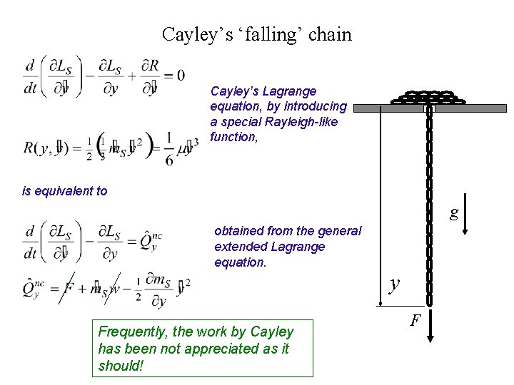 Cayley’s ‘falling’ chain Cayley’s Lagrange equation, by introducing a special Rayleigh-like function, is equivalent