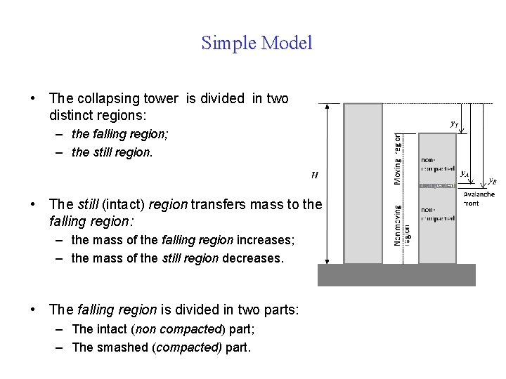 Simple Model • The collapsing tower is divided in two distinct regions: – the