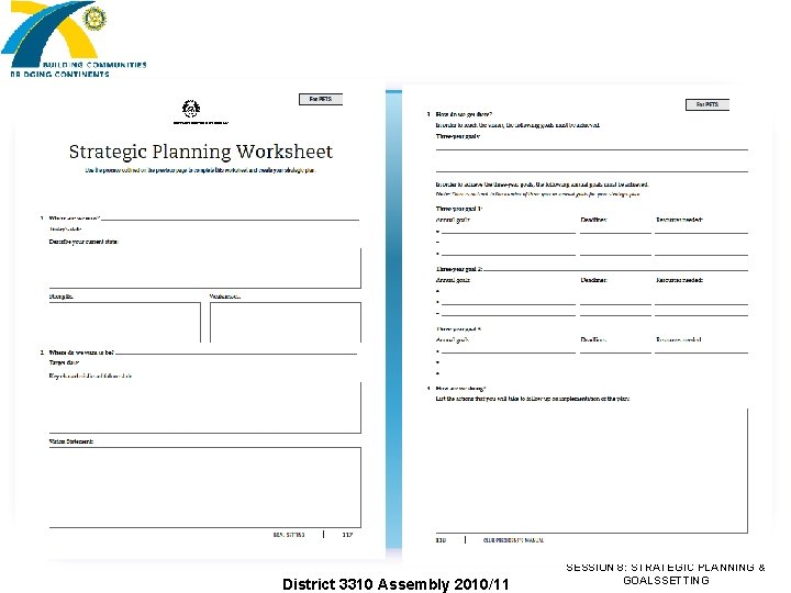 District 3310 Assembly 2010/11 SESSION 8: STRATEGIC PLANNING & GOALSSETTING 