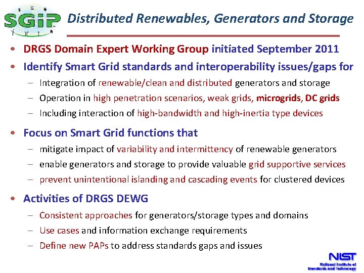 The Distributed Renewables, Generators and Storage Smart Grid • DRGS Domain Expert Working Group