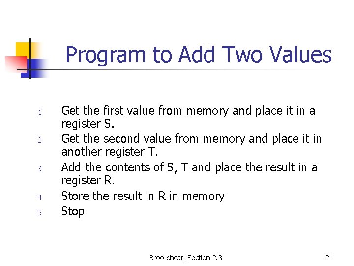 Program to Add Two Values 1. 2. 3. 4. 5. Get the first value