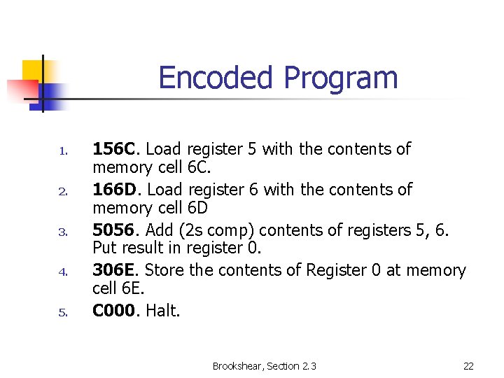 Encoded Program 1. 2. 3. 4. 5. 156 C. Load register 5 with the