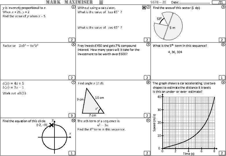  MARK MAXIMISER ① 5678 – 2 E Date: /21 ② Find the area