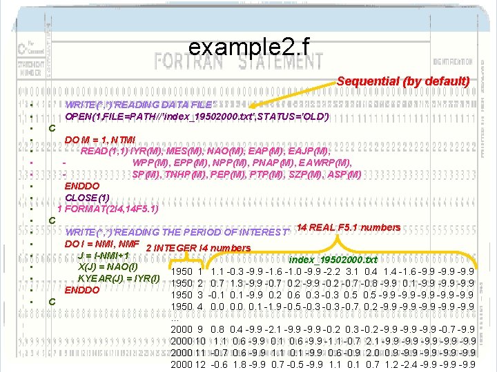 example 2. f Sequential (by default) • • • • • WRITE(*, *)'READING DATA example 2. f Sequential (by default) • • • • • WRITE(*, *)'READING DATA