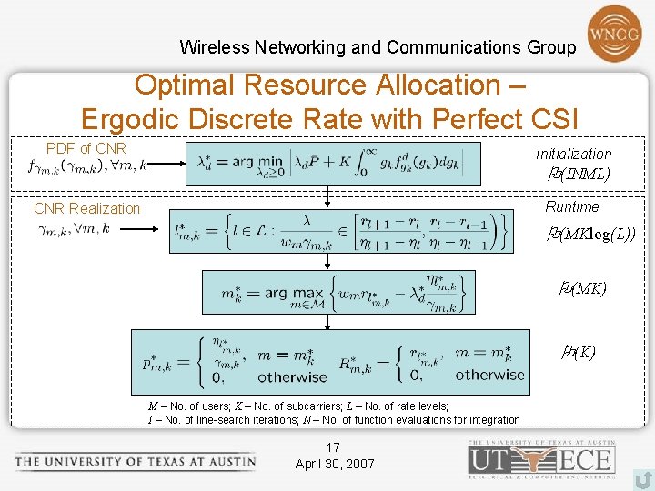 Wireless Networking and Communications Group Optimal Resource Allocation – Ergodic Discrete Rate with Perfect