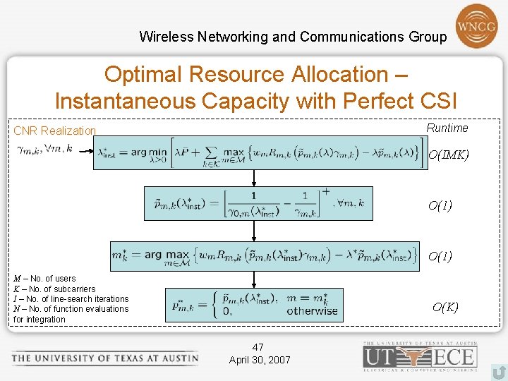 Wireless Networking and Communications Group Optimal Resource Allocation – Instantaneous Capacity with Perfect CSI