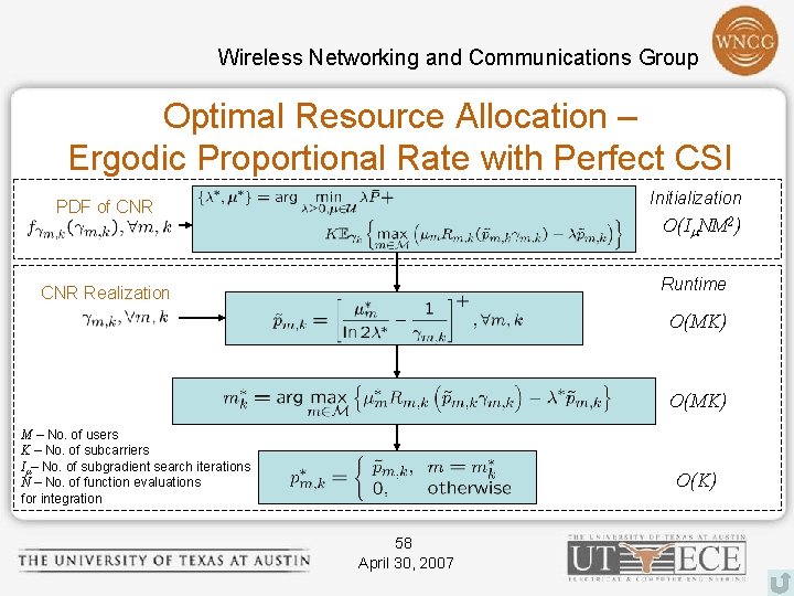 Wireless Networking and Communications Group Optimal Resource Allocation – Ergodic Proportional Rate with Perfect