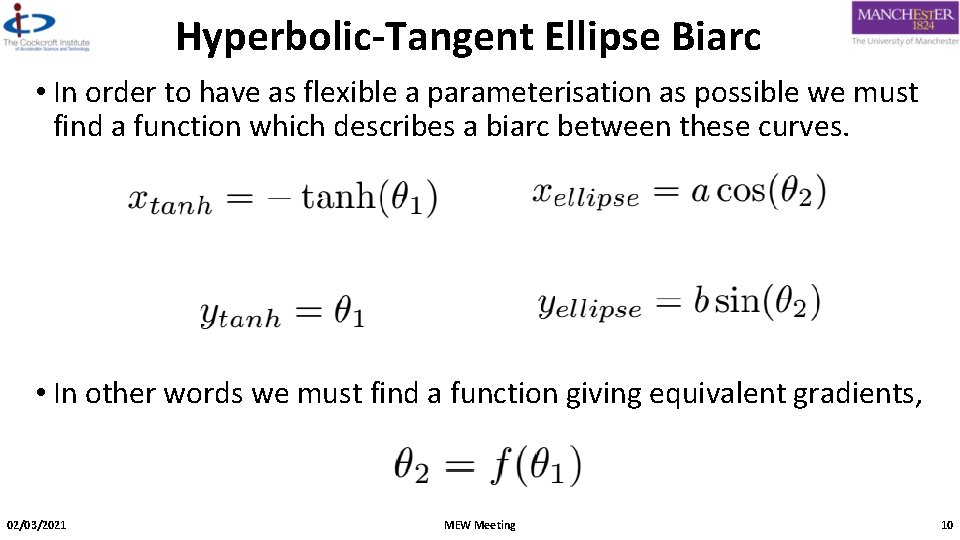 Hyperbolic-Tangent Ellipse Biarc • In order to have as flexible a parameterisation as possible