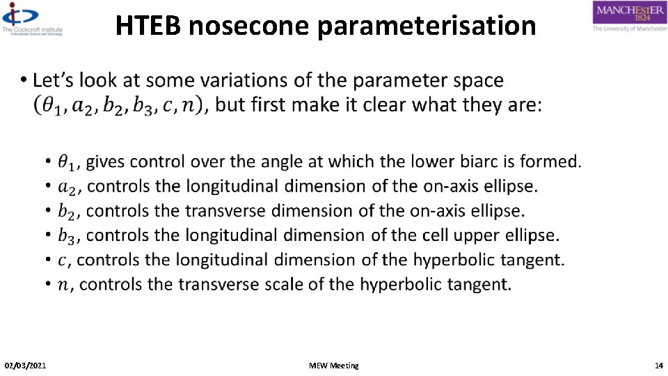 HTEB nosecone parameterisation • 02/03/2021 MEW Meeting 14 