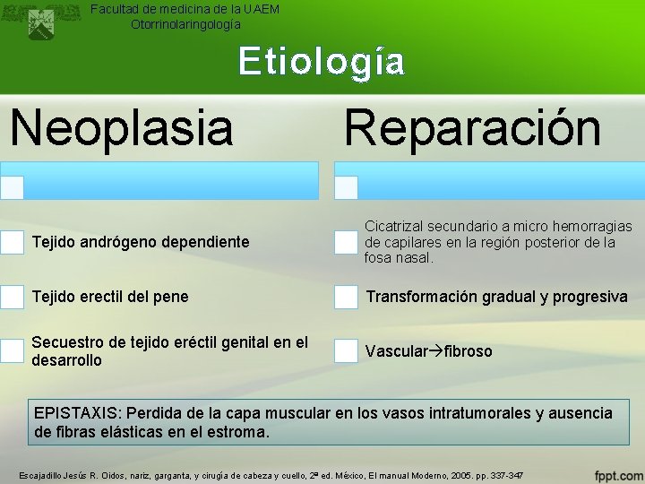 Facultad de medicina de la UAEM Otorrinolaringología Etiología Neoplasia Reparación Tejido andrógeno dependiente Cicatrizal