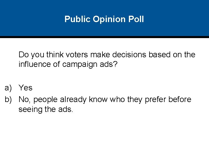 Public Opinion Poll Do you think voters make decisions based on the influence of