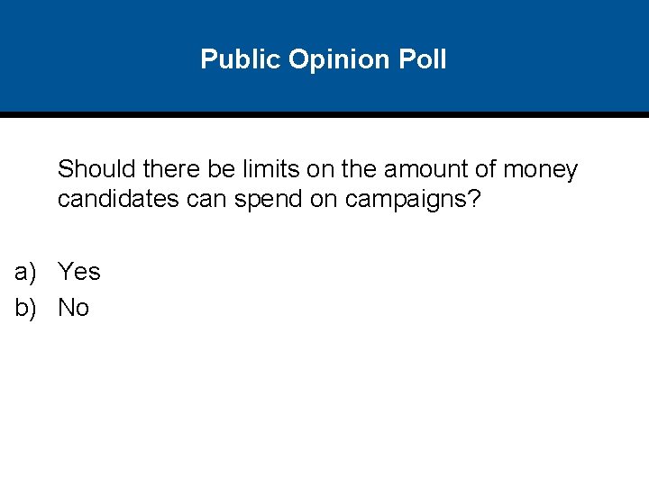 Public Opinion Poll Should there be limits on the amount of money candidates can