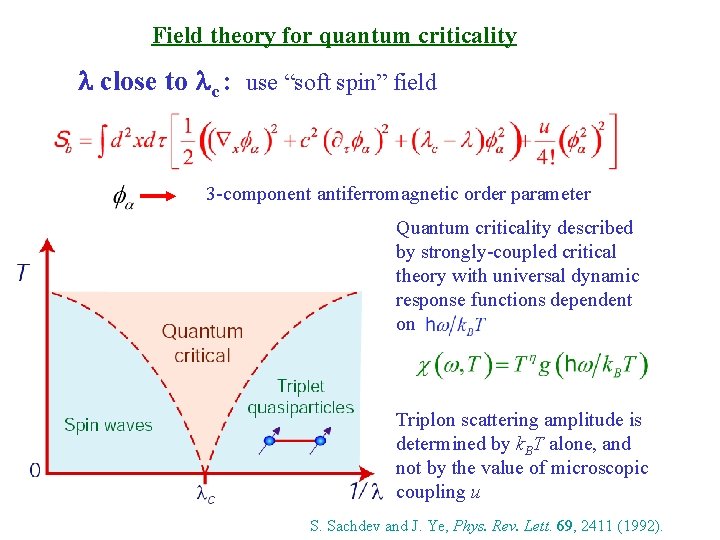 Field theory for quantum criticality l close to lc : use “soft spin” field