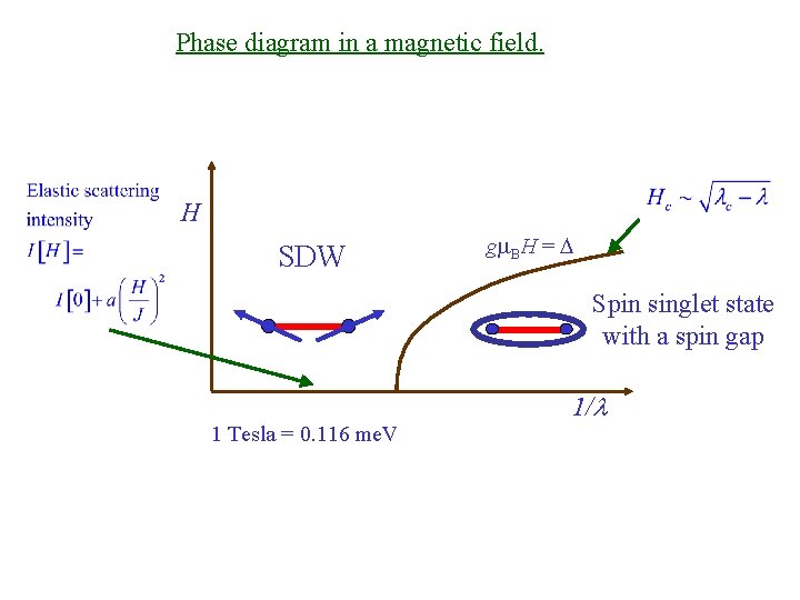 Phase diagram in a magnetic field. H SDW gm. BH = D Spin singlet