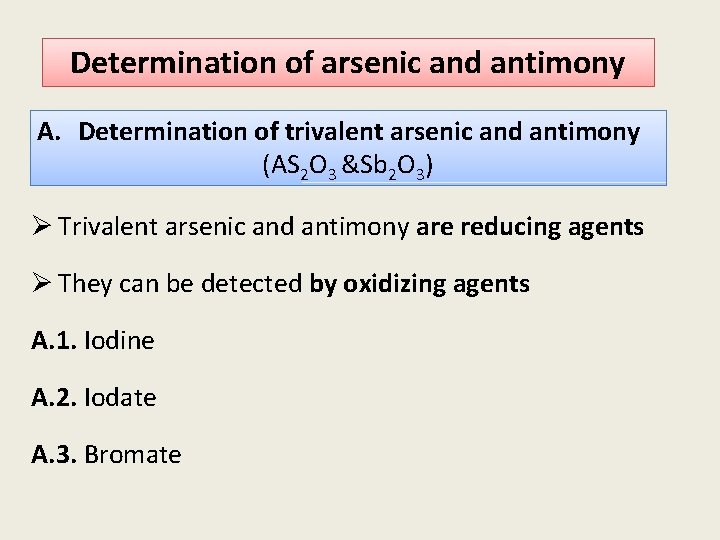 Determination of arsenic and antimony A. Determination of trivalent arsenic and antimony (AS 2