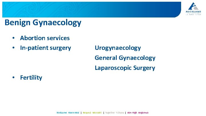 Benign Gynaecology • Abortion services • In-patient surgery Urogynaecology General Gynaecology Laparoscopic Surgery •