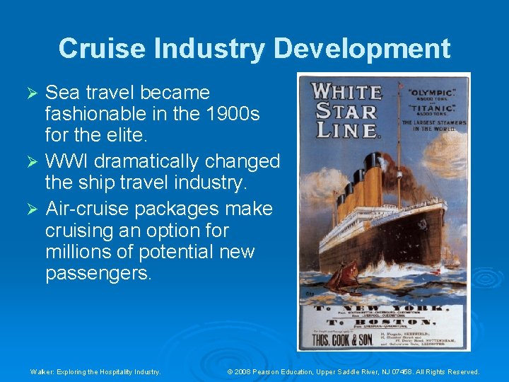 Cruise Industry Development Sea travel became fashionable in the 1900 s for the elite. Cruise Industry Development Sea travel became fashionable in the 1900 s for the elite.
