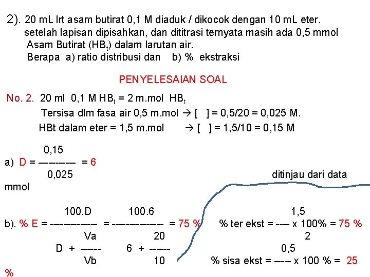 2). 20 m. L lrt asam butirat 0, 1 M diaduk / dikocok dengan