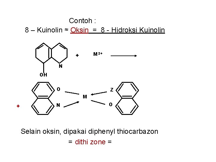 Contoh : 8 – Kuinolin ≈ Oksin = 8 - Hidroksi Kuinolin M 2+