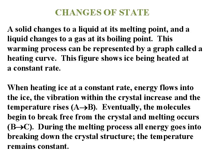 CHANGES OF STATE A solid changes to a liquid at its melting point, and