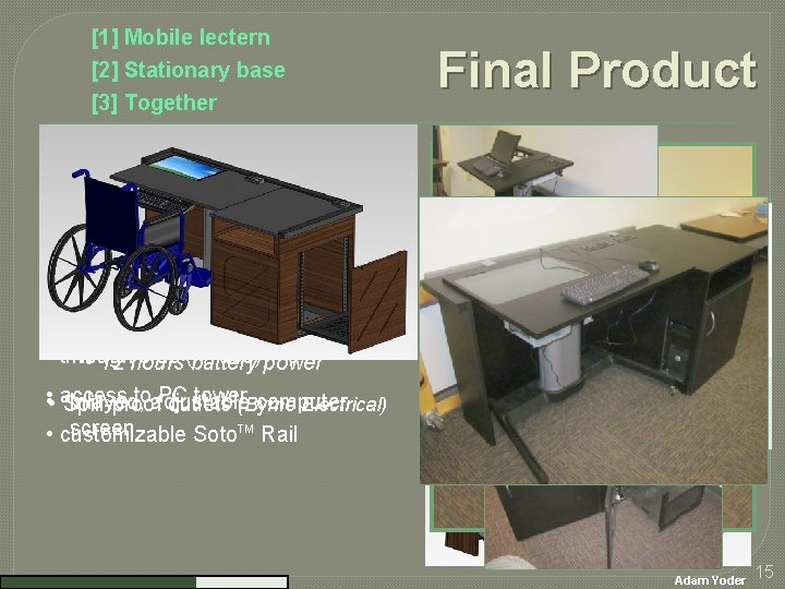 [1] Mobile lectern [2] Stationary base [3] Together Final Product Together Stationary base Mobile