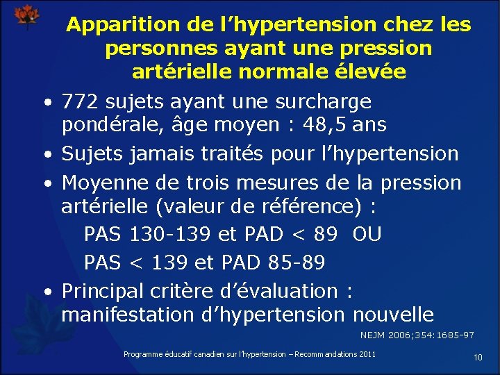 Apparition de l’hypertension chez les personnes ayant une pression artérielle normale élevée • 772