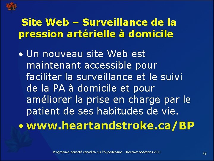  Site Web – Surveillance de la pression artérielle à domicile • Un nouveau