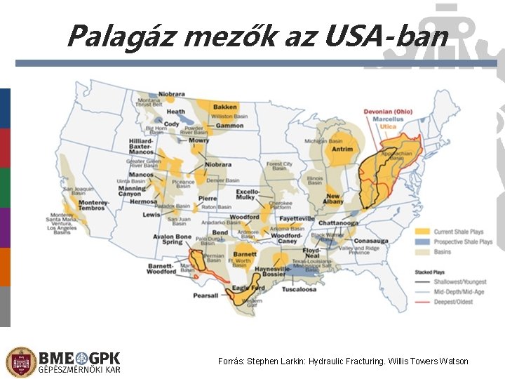 Palagáz mezők az USA-ban Forrás: Stephen Larkin: Hydraulic Fracturing. Willis Towers Watson Palagáz mezők az USA-ban Forrás: Stephen Larkin: Hydraulic Fracturing. Willis Towers Watson