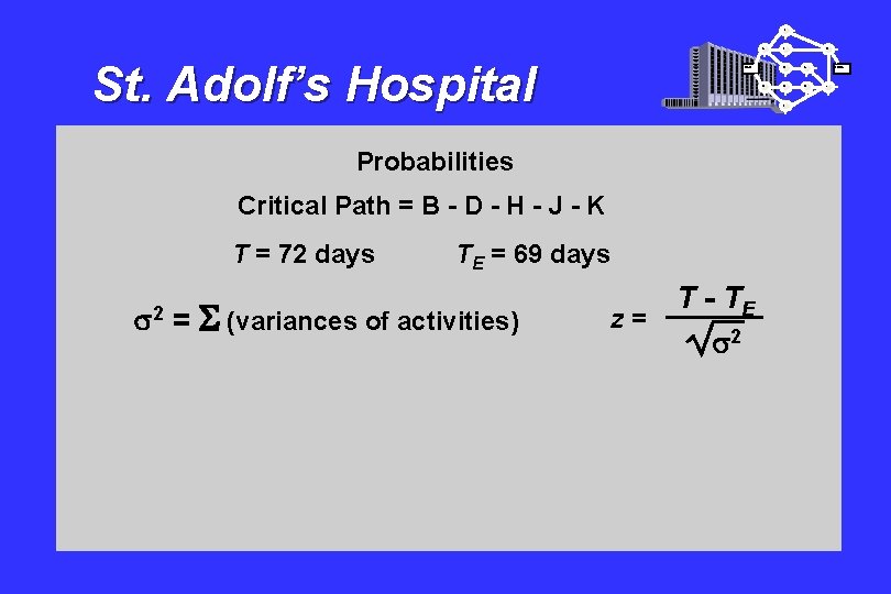 I A St. Adolf’s Hospital Start B Critical Path = B - D -